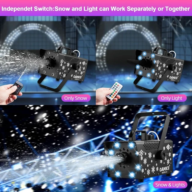 Alt view image 2 of 7 - 800W Snow Machine with Speed Control, 8 LED Lights, 13 Colors & 4 Modes Snowflake Maker for Outdoor Backyard, Christmas, Wedding, Party & Stage