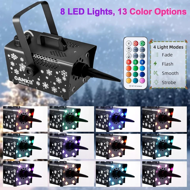 Alt view image 3 of 7 - 800W Snow Machine with Speed Control, 8 LED Lights, 13 Colors & 4 Modes Snowflake Maker for Outdoor Backyard, Christmas, Wedding, Party & Stage