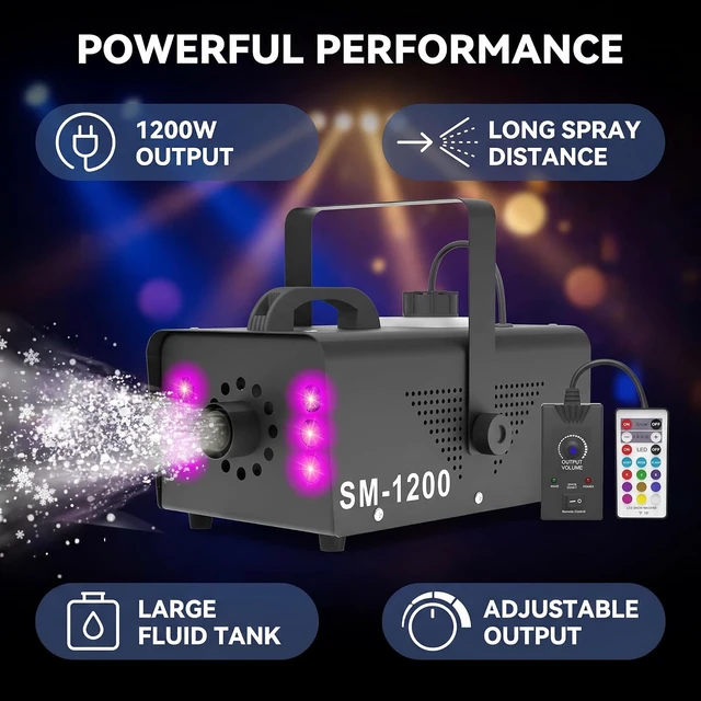 Alt view image 3 of 7 - 1200W Snow Machine with 6 LEDs & Remote Indoor/Outdoor Christmas Party Snow Maker