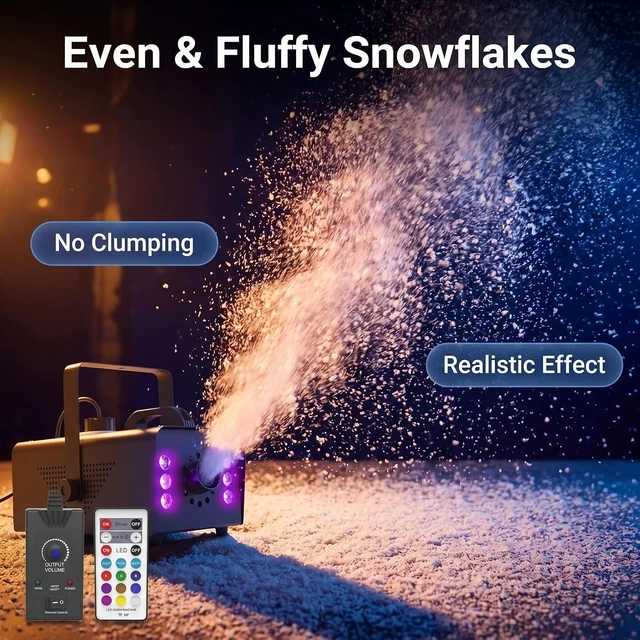 Alt view image 2 of 7 - 1200W Snow Machine with 6 LEDs & Remote Indoor/Outdoor Christmas Party Snow Maker