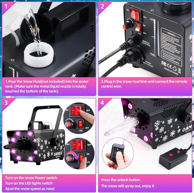 Alt view image 7 of 7 - 800W Snow Machine with Speed Control, 8 LED Lights, 13 Colors & 4 Modes Snowflake Maker for Outdoor Backyard, Christmas, Wedding, Party & Stage