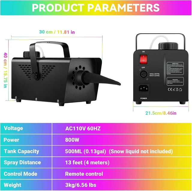 Alt view image 4 of 7 - 800W Snow Machine with Remote Control for Indoor & Outdoor