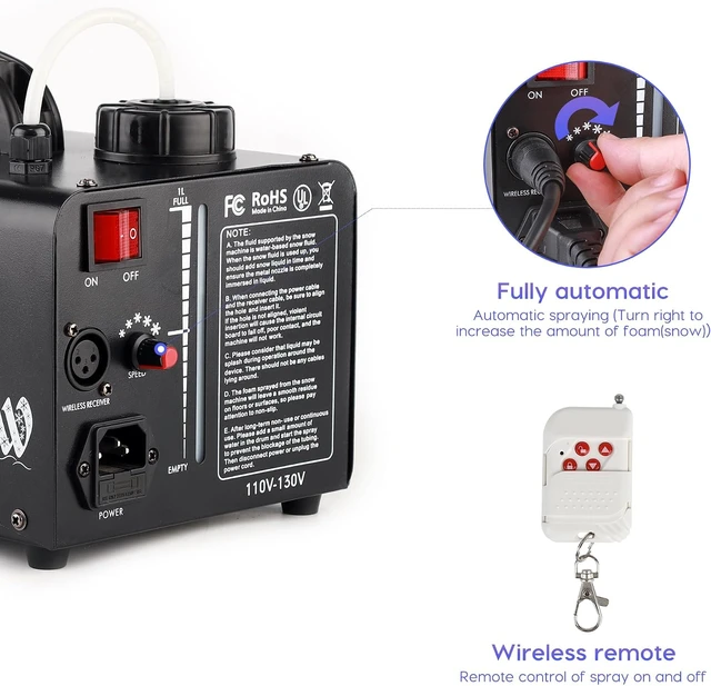 Alt view image 3 of 7 - 800W Snowflake Maker with Wireless Remote & Auto Mode Snow Machine for Parties