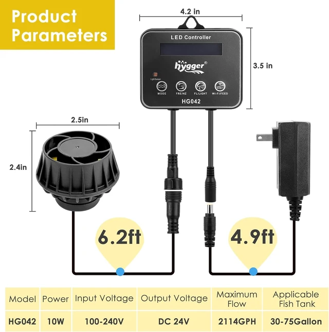 Alt view image 5 of 7 - 2114 GPH DC 24V 10W Ultra-Quiet Inverter Wavemaker with LED Controller & Magnetic Base Submersible Circulation Pump for 30-75 Gal Freshwater & Saltwater Tanks