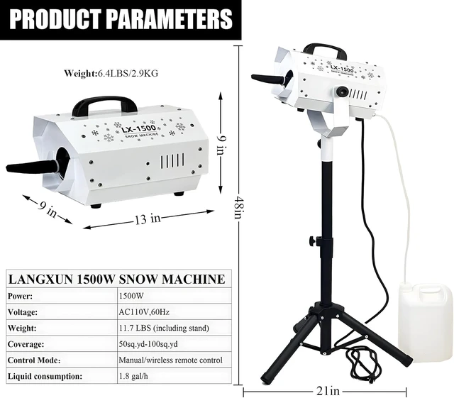 Alt view image 4 of 7 - 1500W Snow Machine with Stand Party Snow Maker