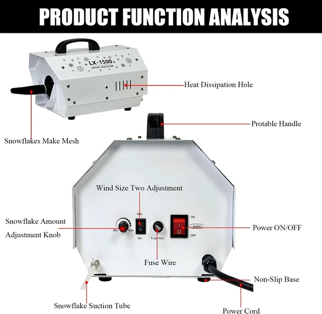 Alt view image 6 of 7 - 1500W Snow Machine with Stand Party Snow Maker