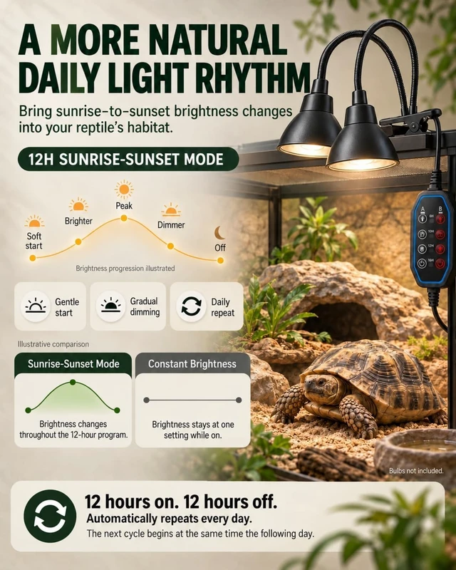 Alt view image 4 of 7 - Dual-Head Sunrise & Sunset Reptile Heat Lamp Fixture (Bulb Not Included)