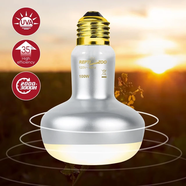 Alt view image 2 of 7 - Reptile Heat Lamp Combo Pack with Dual Fixture 100W Intense UVA Basking Spot & 26W Energy-Saving UVA UVB 10.0 Spiral Compact Bulb
