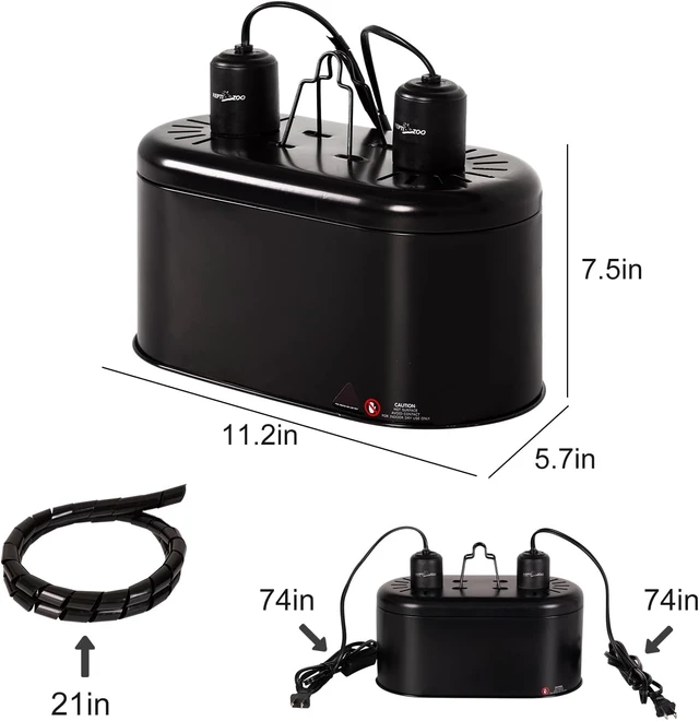 Alt view image 5 of 7 - Reptile Heat Lamp Combo Pack with Dual Fixture 100W Intense UVA Basking Spot & 26W Energy-Saving UVA UVB 10.0 Spiral Compact Bulb