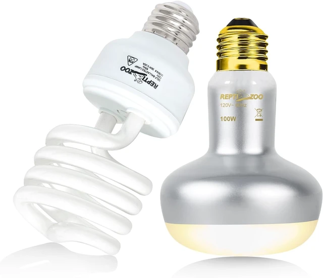 Alt view image 7 of 7 - Reptile Heat Lamp Combo Pack with Dual Fixture 100W Intense UVA Basking Spot & 26W Energy-Saving UVA UVB 10.0 Spiral Compact Bulb