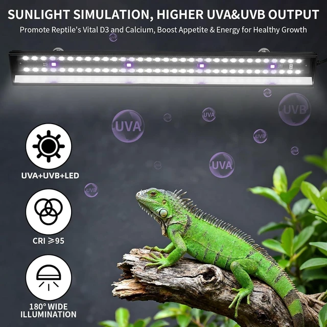 Alt view image 2 of 7 - 16-Inch Dimmable UVA UVB Reptile Light with Timer & 3 Modes, Adjustable 5.0-20.0 Output, 6500K Daylight for Bearded Dragon, Snake & Turtle, 10-40 Gallon (16 INCH)