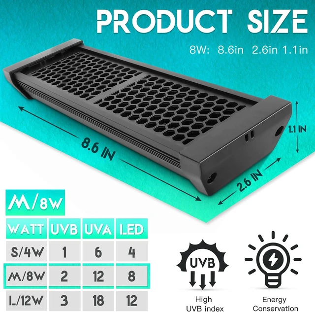 Alt view image 4 of 6 - Dimmable 8W LED Reptile UVB Lamp, 8000-Hour UVB Duration, Adjustable 4/8/12-Hour Cycles for Gecko, Chameleon & Bearded Dragon, M Size
