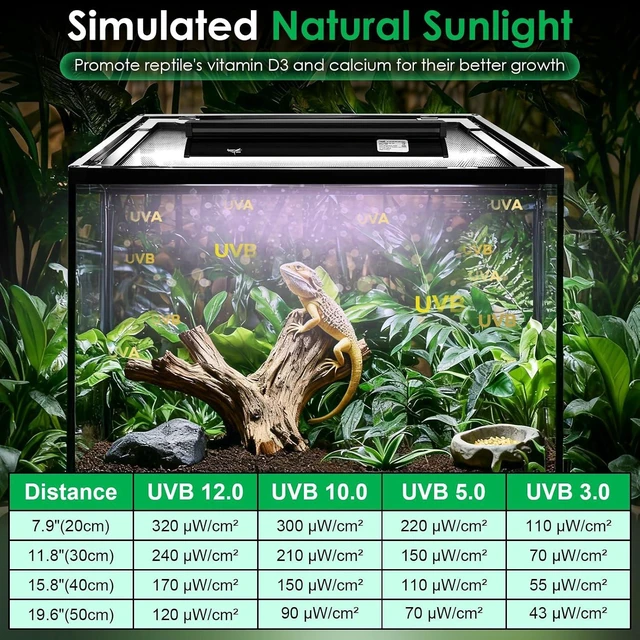 Alt view image 2 of 7 - 12-Inch 10W HO LED UVB Reptile Light Fixture with Timer & 5 Adjustable Brightness Levels Terrarium UVA UVB Lamp for Bearded Dragon, Turtle, Snake, Crested Gecko & Chameleon
