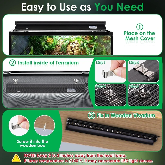 Alt view image 5 of 7 - 12-Inch 10W HO LED UVB Reptile Light Fixture with Timer & 5 Adjustable Brightness Levels Terrarium UVA UVB Lamp for Bearded Dragon, Turtle, Snake, Crested Gecko & Chameleon