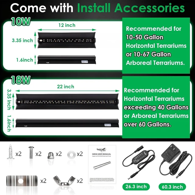 Alt view image 7 of 7 - 12-Inch 10W HO LED UVB Reptile Light Fixture with Timer & 5 Adjustable Brightness Levels Terrarium UVA UVB Lamp for Bearded Dragon, Turtle, Snake, Crested Gecko & Chameleon