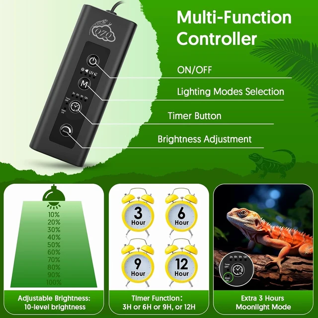Alt view image 4 of 7 - 24W UVB Reptile Light with 24/7 Timer & 4 Lighting Modes
