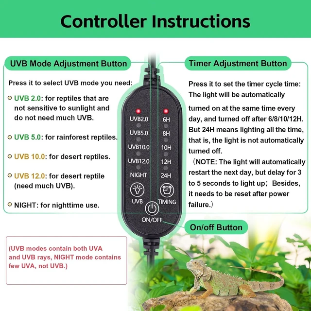 Alt view image 4 of 7 - UVA UVB Reptile Light Fixture with Timer & Adjustable Brightness LED UVB Lamp for Bearded Dragon, Gecko, Turtle, Chameleon, Lizard & Snake, Black