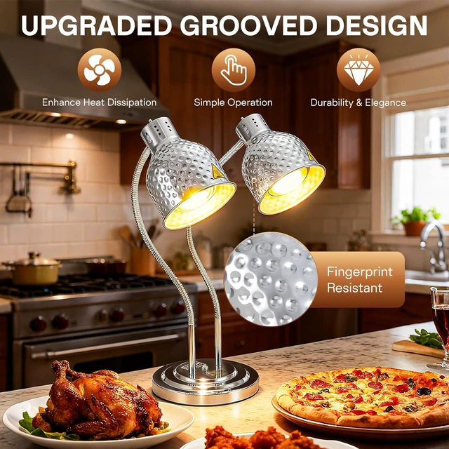 Alt view image 2 of 7 - 500W Commercial Food Warmer 2-Head Food Heat Lamp, Silver