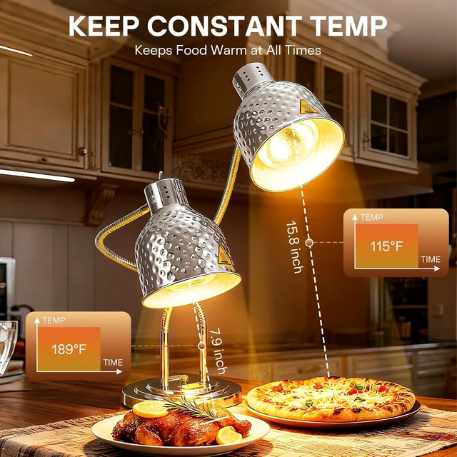 Alt view image 4 of 7 - 500W Commercial Food Warmer 2-Head Food Heat Lamp, Silver