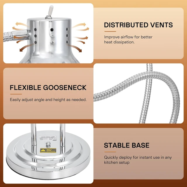 Alt view image 5 of 7 - 500W Commercial Food Warmer 2-Head Food Heat Lamp, Silver