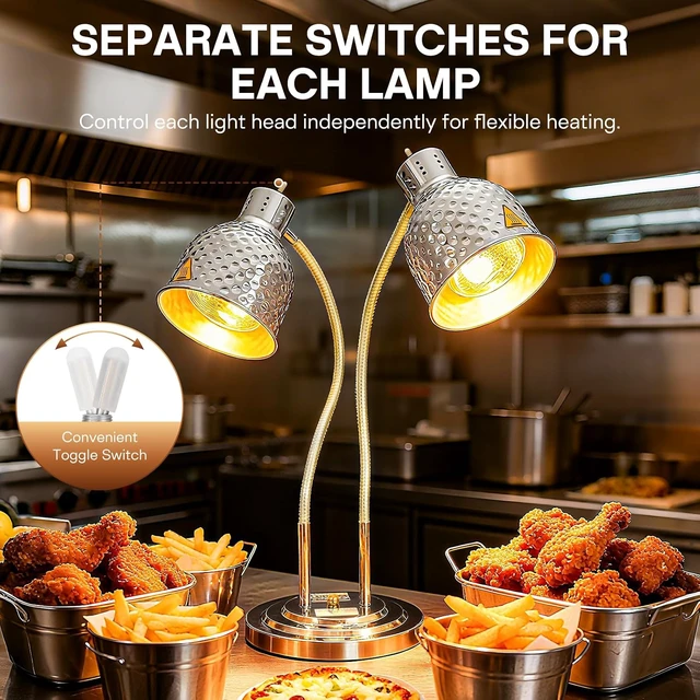 Alt view image 6 of 7 - 500W Commercial Food Warmer 2-Head Food Heat Lamp, Silver