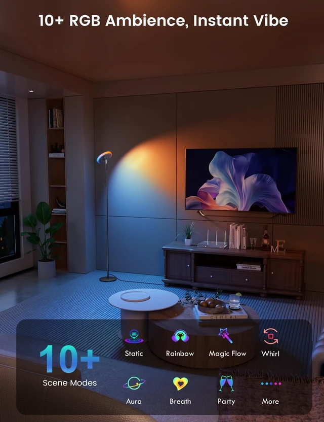 Alt view image 2 of 7 - UFO Torchiere Floor Lamp with RGB Ambient Light, 42W 3700LM, Black