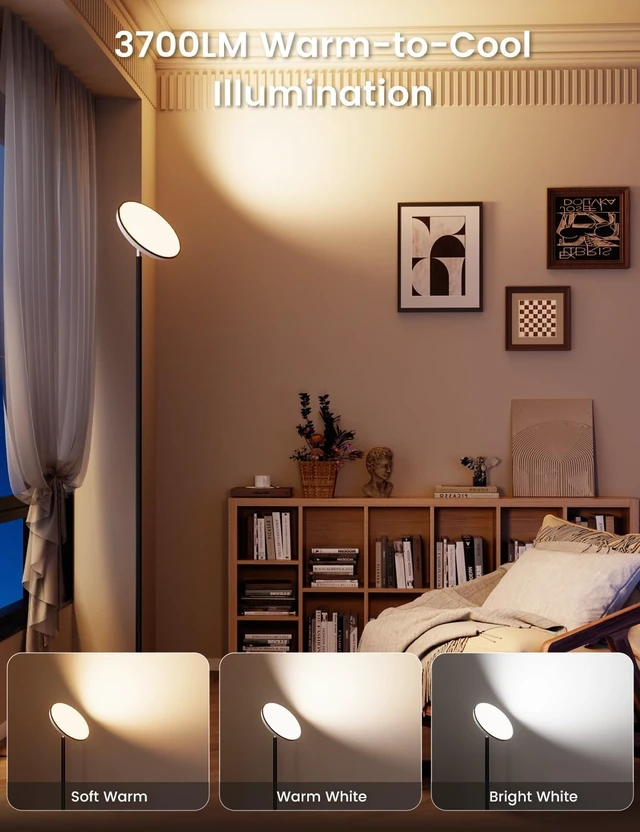 Alt view image 3 of 7 - UFO Torchiere Floor Lamp with RGB Ambient Light, 42W 3700LM, Black