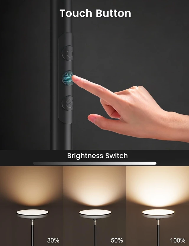 Alt view image 4 of 7 - UFO Torchiere Floor Lamp with RGB Ambient Light, 42W 3700LM, Black