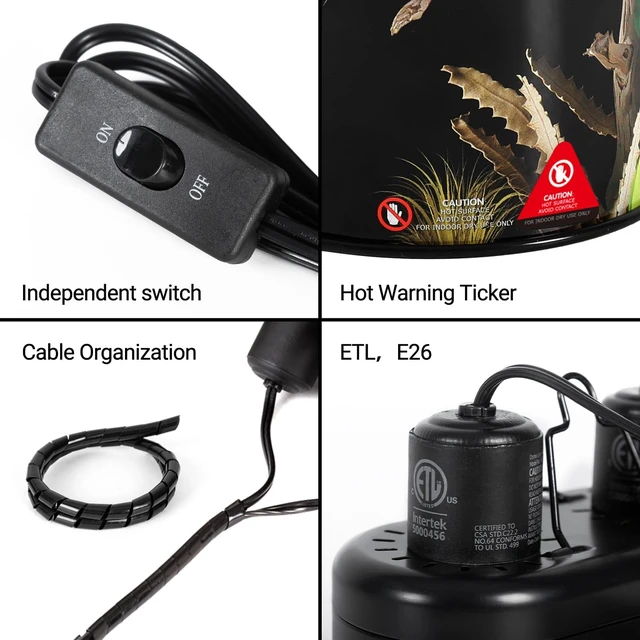 Alt view image 6 of 7 - Nano Dual-Dome Reptile Light Fixture & 25W Heat Lamp Combo Pack Mini Daylight Basking Spot Lamp & Nano Heat Emitter