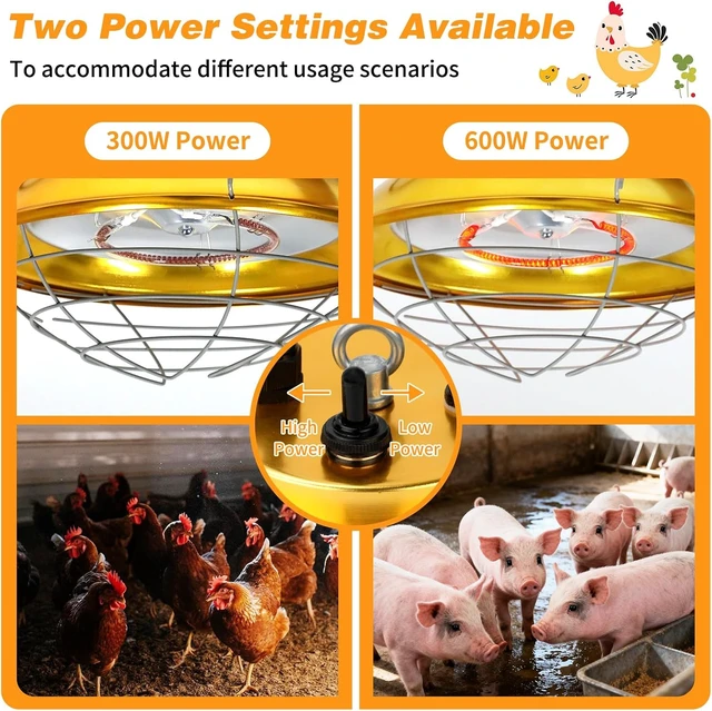 Alt view image 2 of 7 - 600W Chicken Coop Heat Lamp 2-Stage Brooder Heater for Chicks