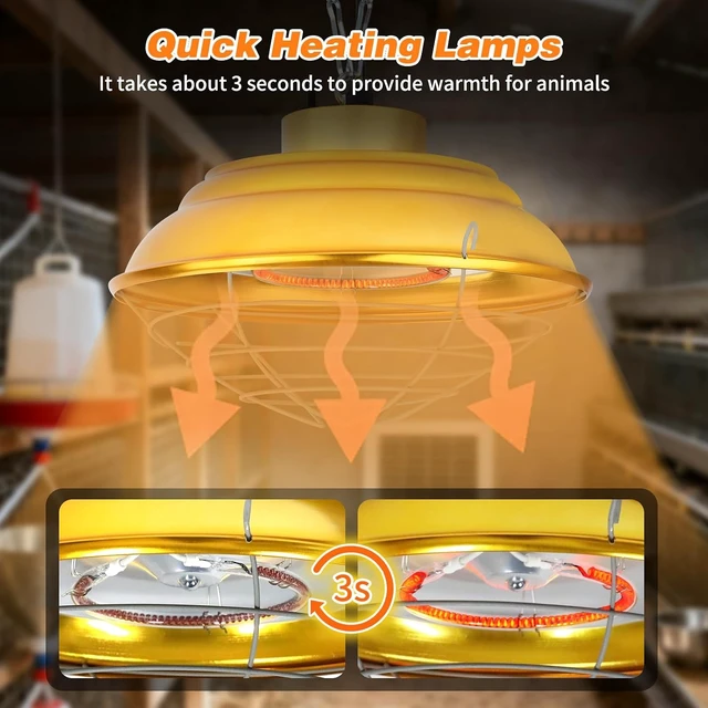 Alt view image 5 of 7 - 600W Chicken Coop Heat Lamp 2-Stage Brooder Heater for Chicks