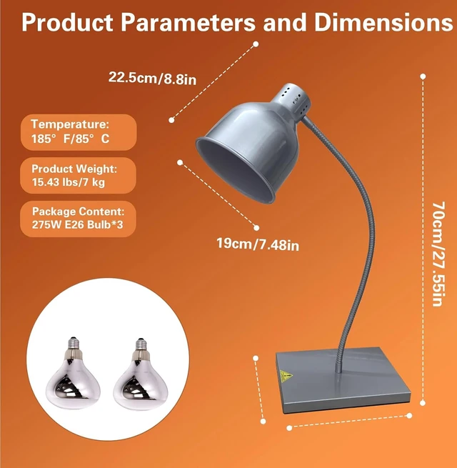 Alt view image 2 of 7 - 275W Commercial Food Warmer Heat Lamp Catering Food Warming Lamp for Food Service, Restaurant, Buffet & Kitchen (Single Head Silver)