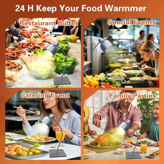 Alt view image 4 of 7 - 275W Commercial Food Warmer Heat Lamp Catering Food Warming Lamp for Food Service, Restaurant, Buffet & Kitchen (Single Head Silver)
