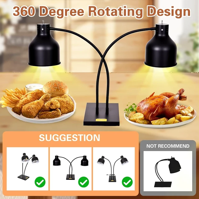 Alt view image 3 of 7 - Portable 3-Bulb 250W Commercial Food Heat Lamp Electric Food Warmer for Food Service, Restaurant, Buffet & Kitchen (Black)