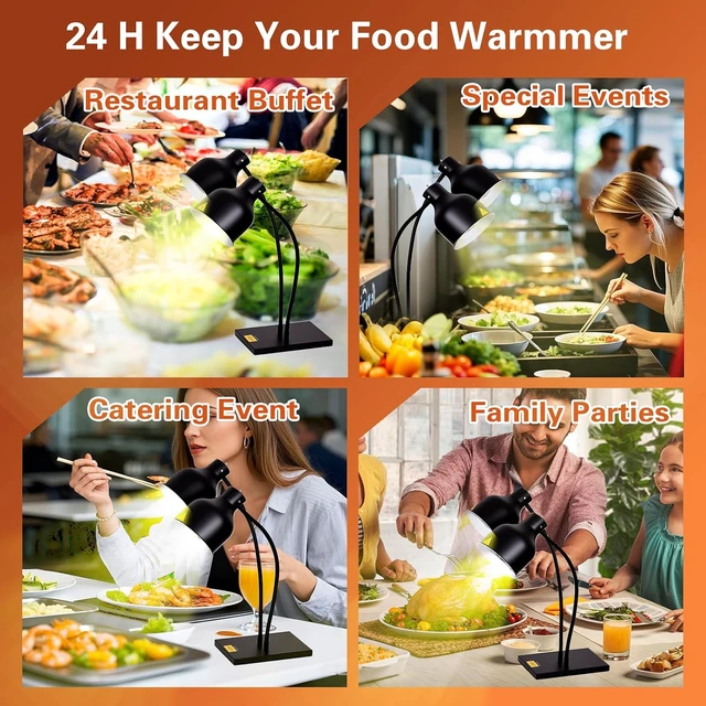 Alt view image 7 of 7 - Portable 3-Bulb 250W Commercial Food Heat Lamp Electric Food Warmer for Food Service, Restaurant, Buffet & Kitchen (Black)