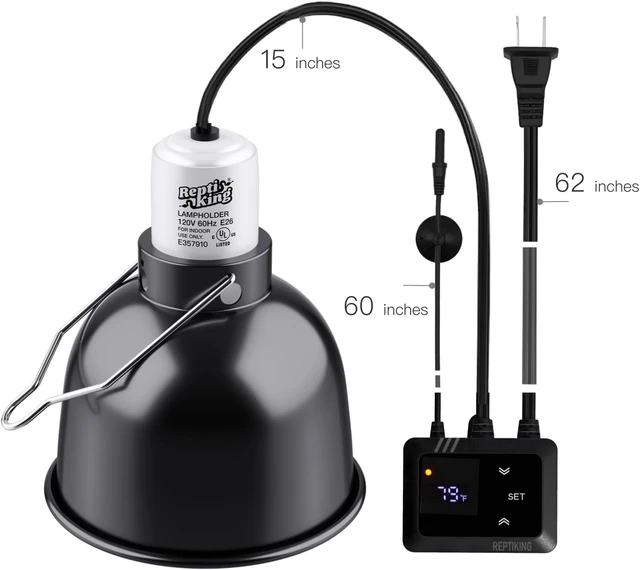 Alt view image 3 of 5 - 5.5'' Reptile Light Fixture with PID Digital Dimming Thermostat & Ceramic Socket Temperature Control for Heat Lamp Bulb & Ceramic Heat Emitter