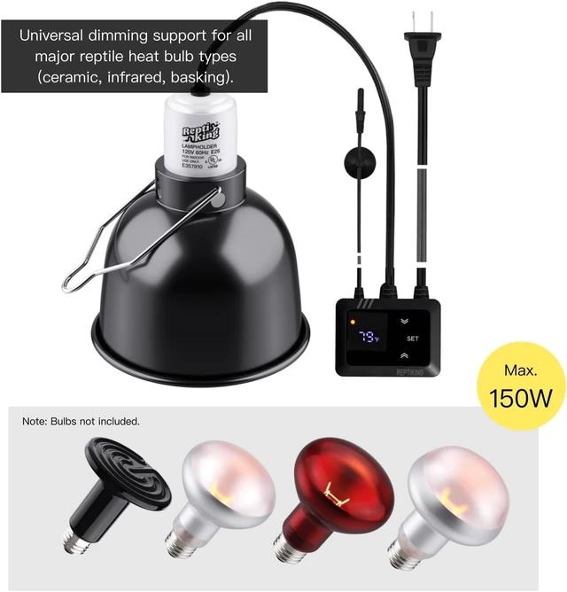 Alt view image 4 of 5 - 5.5'' Reptile Light Fixture with PID Digital Dimming Thermostat & Ceramic Socket Temperature Control for Heat Lamp Bulb & Ceramic Heat Emitter