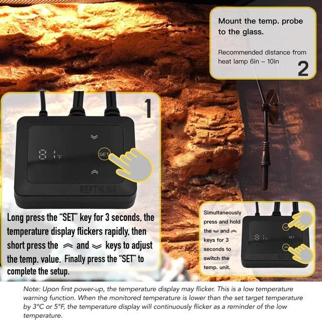 Alt view image 5 of 5 - 5.5'' Reptile Light Fixture with PID Digital Dimming Thermostat & Ceramic Socket Temperature Control for Heat Lamp Bulb & Ceramic Heat Emitter