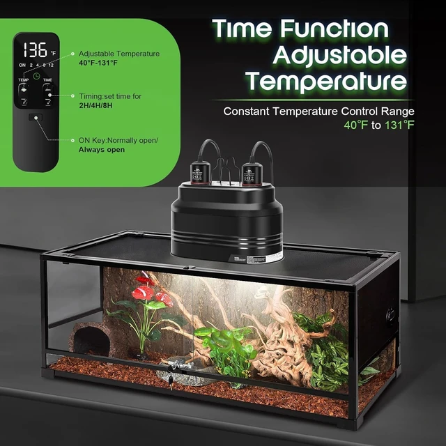 Alt view image 3 of 7 - Dual Reptile Light Fixture with Independent Thermostat Control & Timer Dimming Double Reflector Dome Heat Lamp for Bearded Dragon & Lizard Terrariums