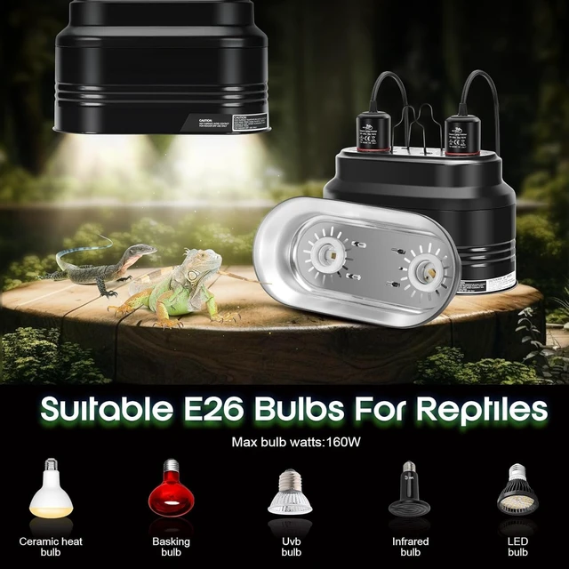 Alt view image 5 of 7 - Dual Reptile Light Fixture with Independent Thermostat Control & Timer Dimming Double Reflector Dome Heat Lamp for Bearded Dragon & Lizard Terrariums