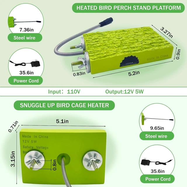 Alt view image 2 of 7 - 2-Pack Constant-Temperature Heated Bird Perch 12V 5W Bird Cage Warmer