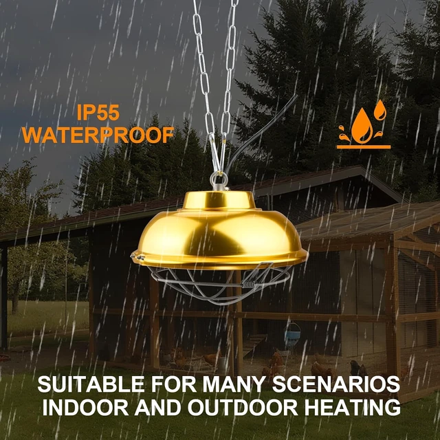 Alt view image 5 of 6 - 300W Chicken Coop Heat Lamp with 2-Mode Temperature & Adjustable Hanging Height, Waterproof for Indoor & Outdoor for Amphibians, Chicks, Ducks & Pets (round 300W)