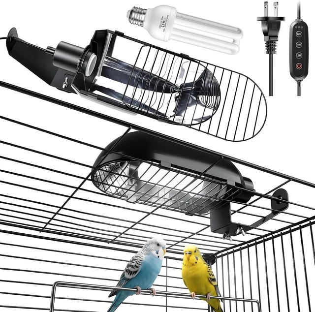 Main image of Bird Cage Light Fixture Combo Kit with Adjustable Timer Lamp Hood with 2.4% UVB UVA 20W Compact Fluorescent Bulb for Captive Birds & Reptiles