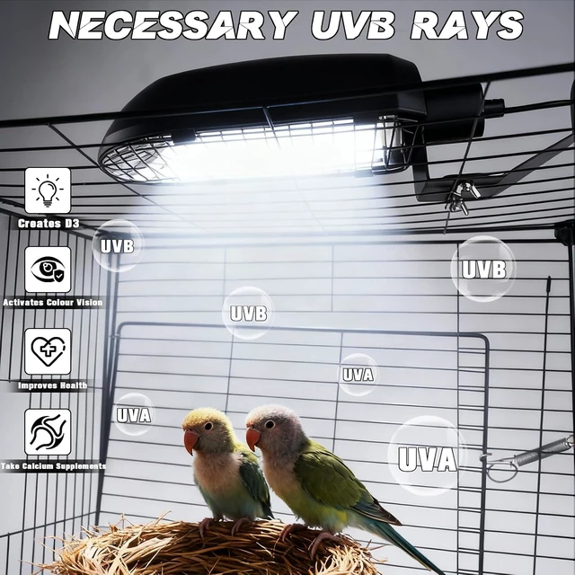 Alt view image 2 of 7 - Bird Cage Light Fixture Combo Kit with Adjustable Timer Lamp Hood with 2.4% UVB UVA 20W Compact Fluorescent Bulb for Captive Birds & Reptiles