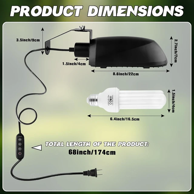 Alt view image 4 of 7 - Bird Cage Light Fixture Combo Kit with Adjustable Timer Lamp Hood with 2.4% UVB UVA 20W Compact Fluorescent Bulb for Captive Birds & Reptiles