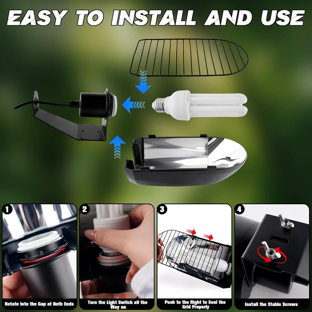 Alt view image 5 of 7 - Bird Cage Light Fixture Combo Kit with Adjustable Timer Lamp Hood with 2.4% UVB UVA 20W Compact Fluorescent Bulb for Captive Birds & Reptiles