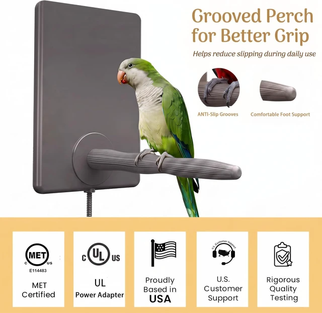 Alt view image 3 of 7 - 2-in-1 Heated Bird Perch & Warming Panel Bird Heater, Safety Listed, Gray