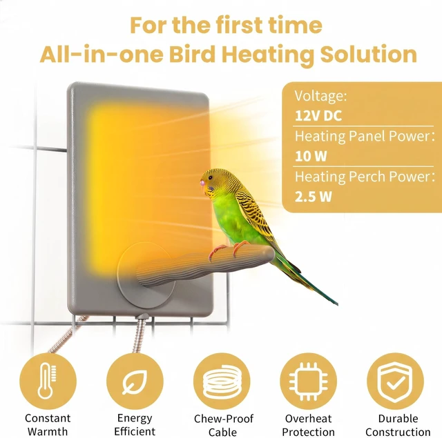 Alt view image 4 of 7 - 2-in-1 Heated Bird Perch & Warming Panel Bird Heater, Safety Listed, Gray