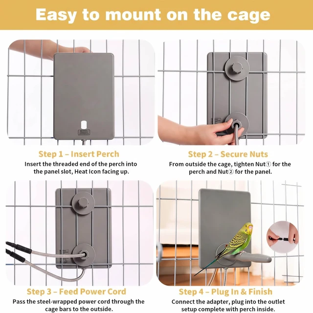 Alt view image 7 of 7 - 2-in-1 Heated Bird Perch & Warming Panel Bird Heater, Safety Listed, Gray