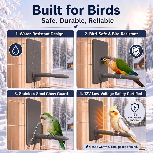 Alt view image 6 of 7 - 2-in-1 Heated Bird Perch & Warming Panel Bird Heater, Safety Listed, Gray